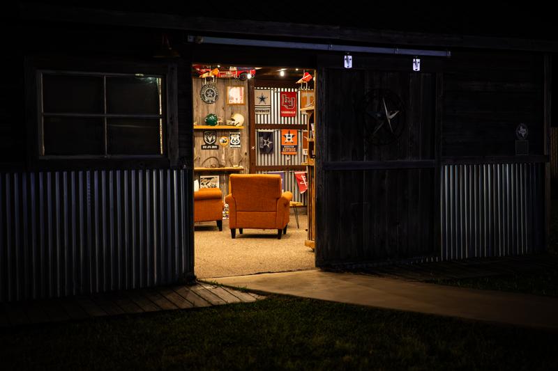 Game building entrance at night